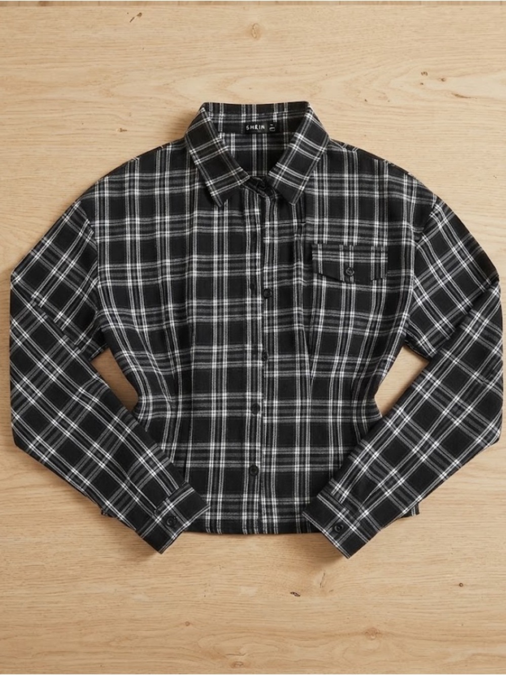 Black & White Plaid Button-Up Women's Sweater Shirt